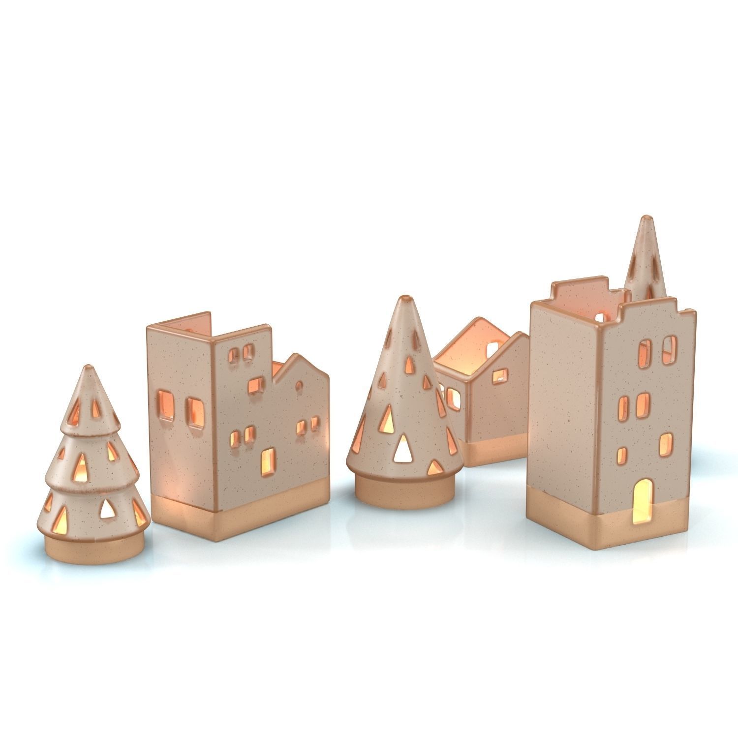 Ceramic Tealight Village Set  PBR 3D model_2
