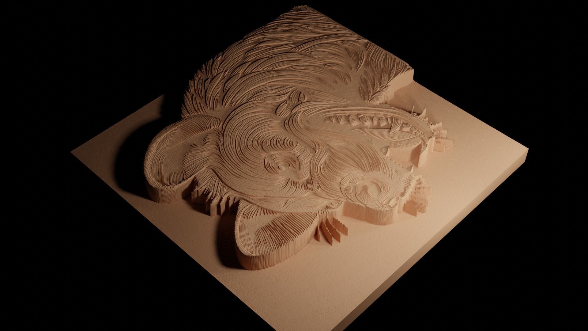 Hyena CNC 3d Print High Relief Sand Casting 3D print model_4