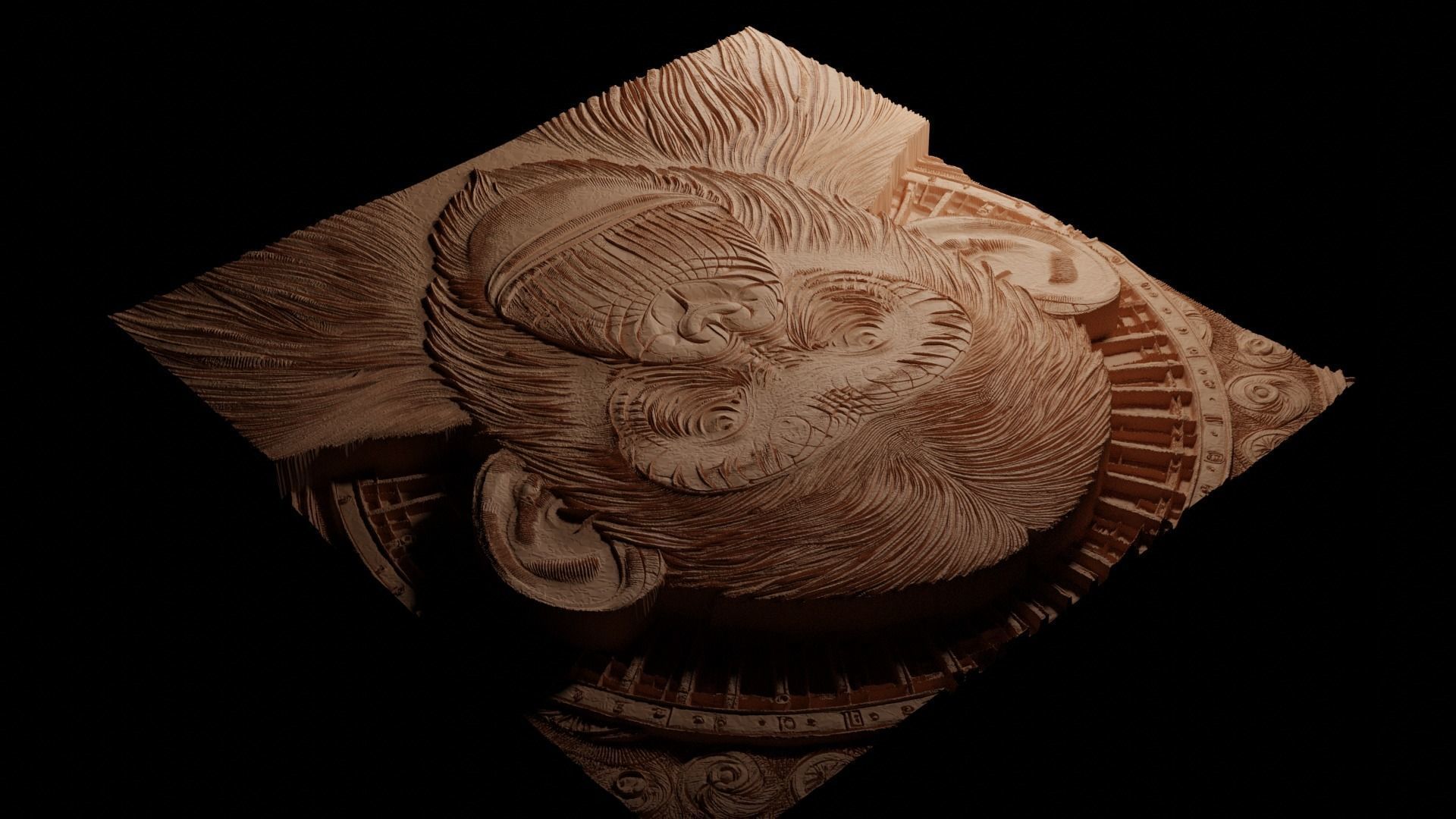 Chimpanzee CNC 3d Print High Relief Sand Casting 3D print model_3