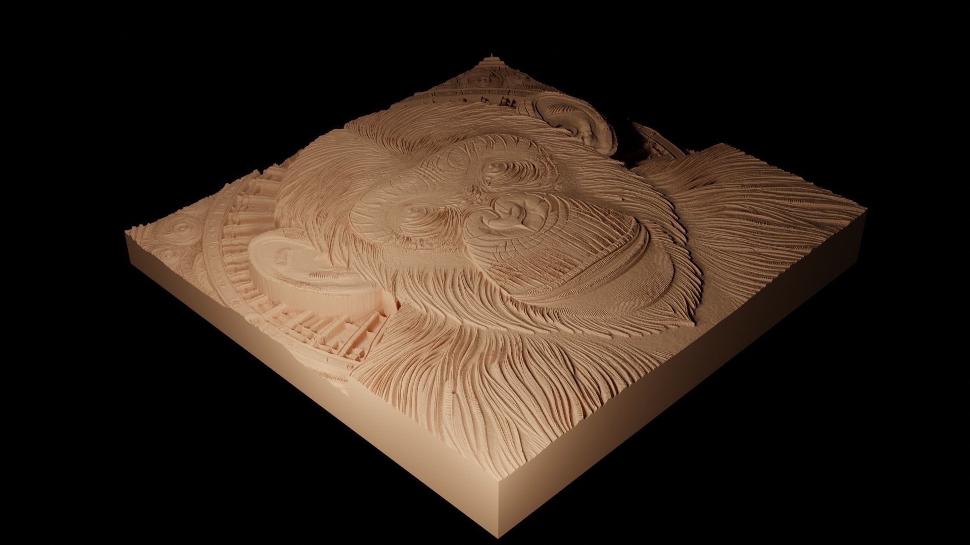 Chimpanzee CNC 3d Print High Relief Sand Casting 3D print model_2