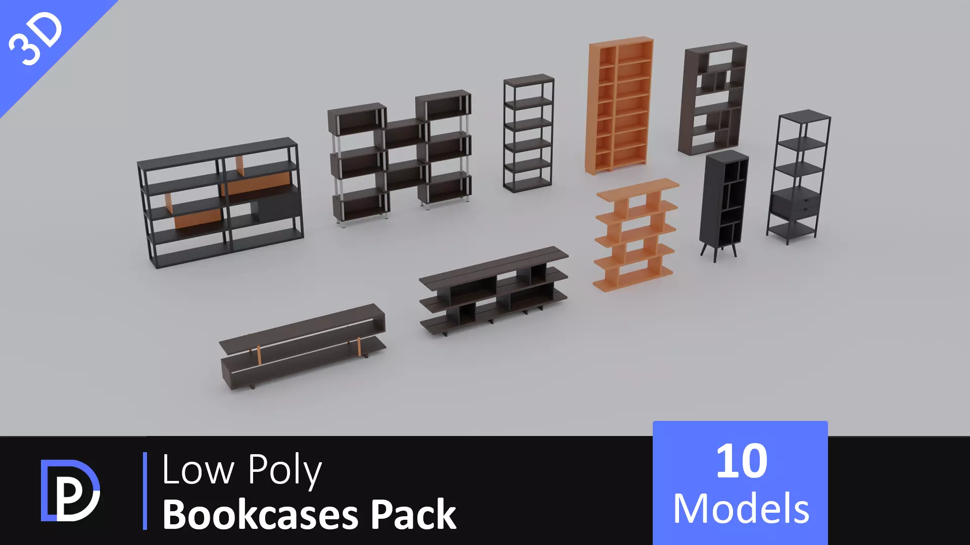 Low Poly Bookcases Pack Low-poly 3D model_0