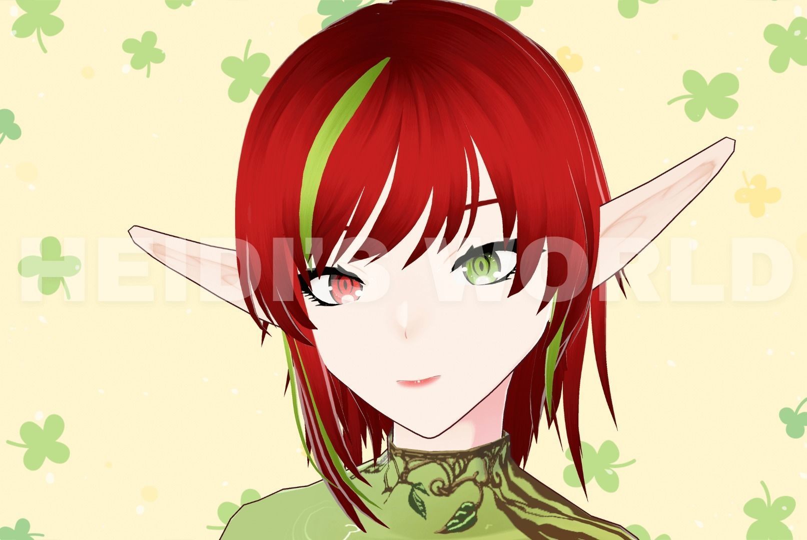 Vroid Beautiful 3D Female Goblin red hair Vtuber Model Avatar 3D model_6