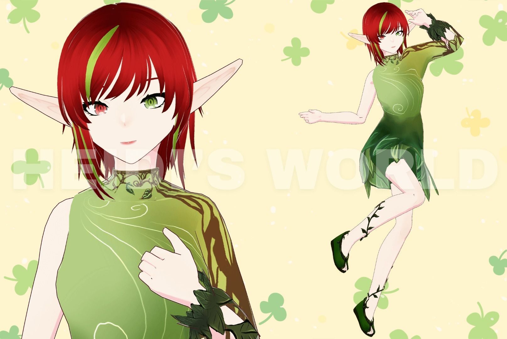 Vroid Beautiful 3D Female Goblin red hair Vtuber Model Avatar 3D model_3