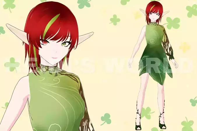 Vroid Beautiful 3D Female Goblin red hair Vtuber Model Avatar 3D model