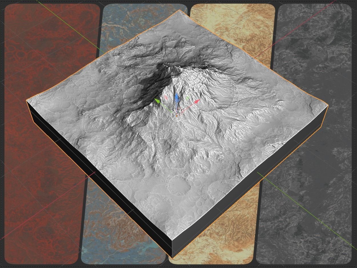 16k Seamless Craters Mountain Surface 4 Variations Low-poly 3D model_4
