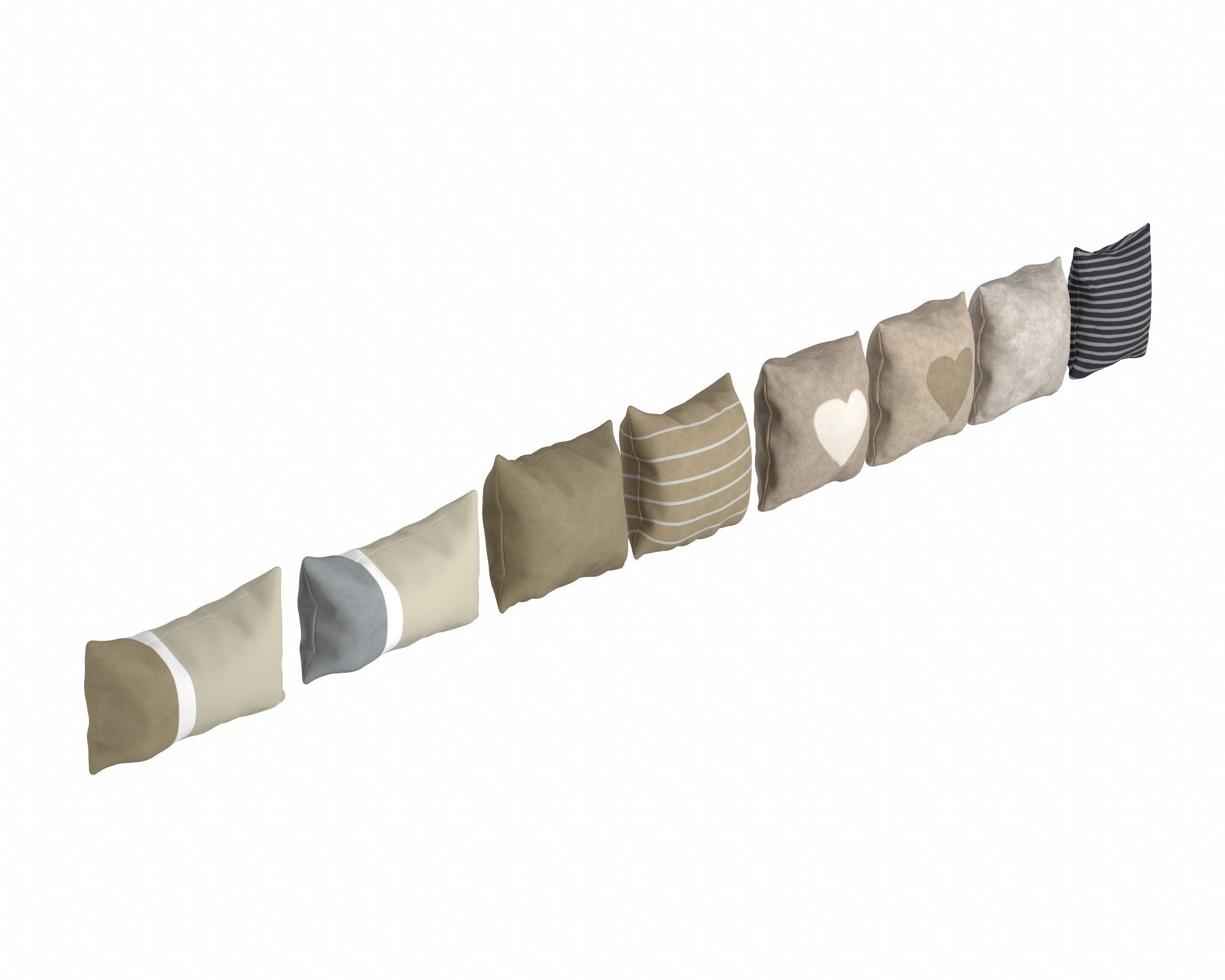 Neutral Linen Pillow Collection 3D model_4