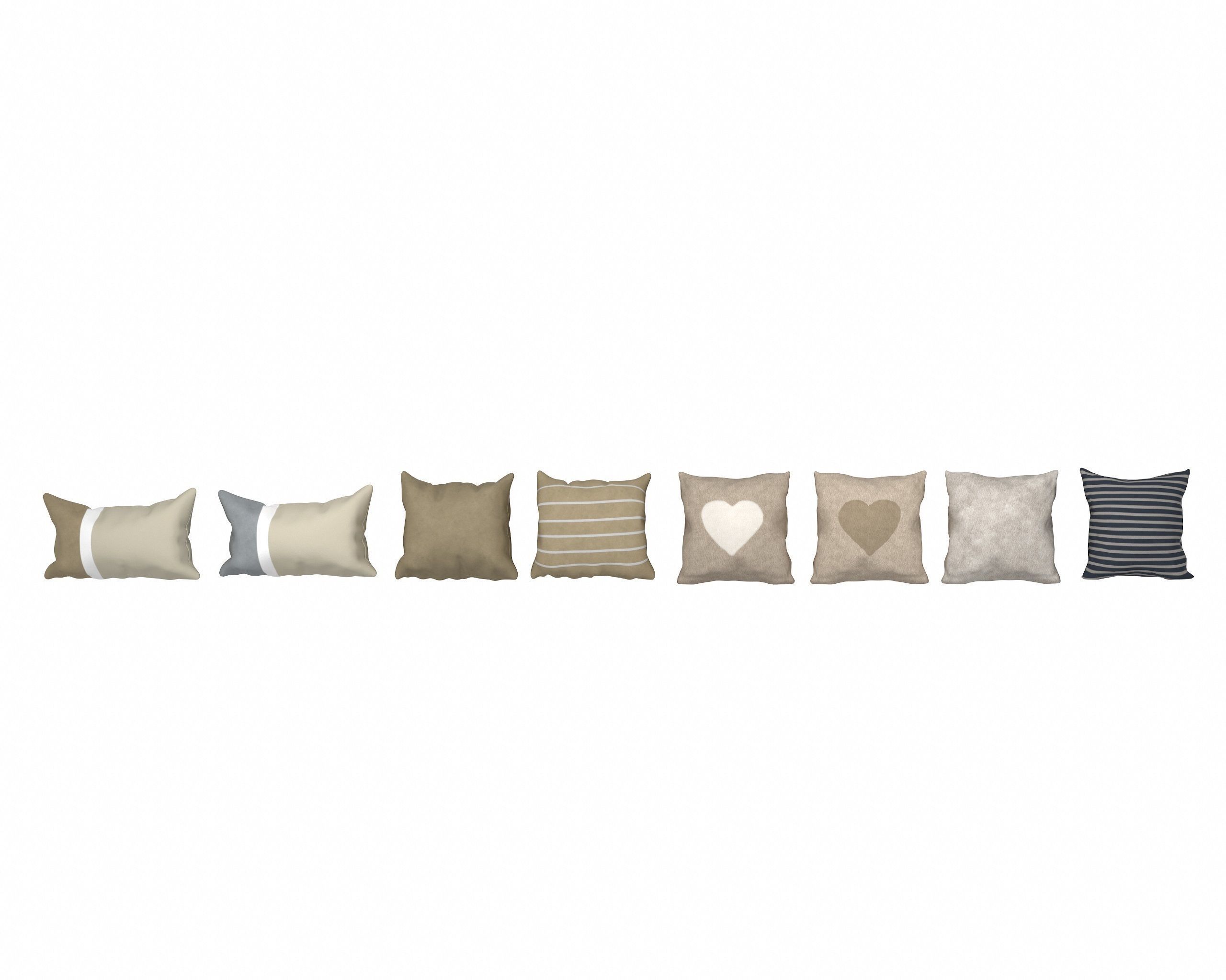 Neutral Linen Pillow Collection 3D model_2
