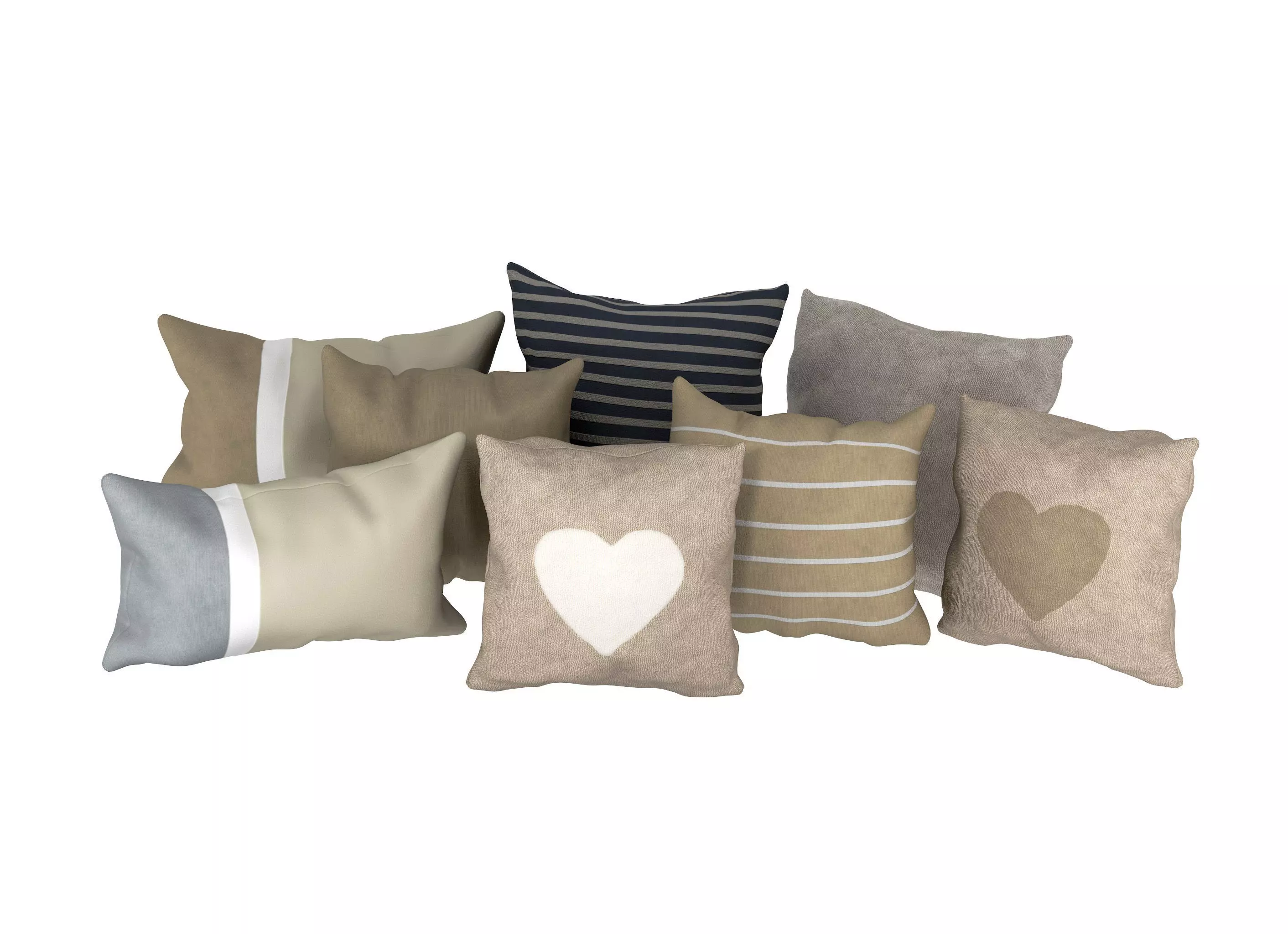 Neutral Linen Pillow Collection 3D model_0