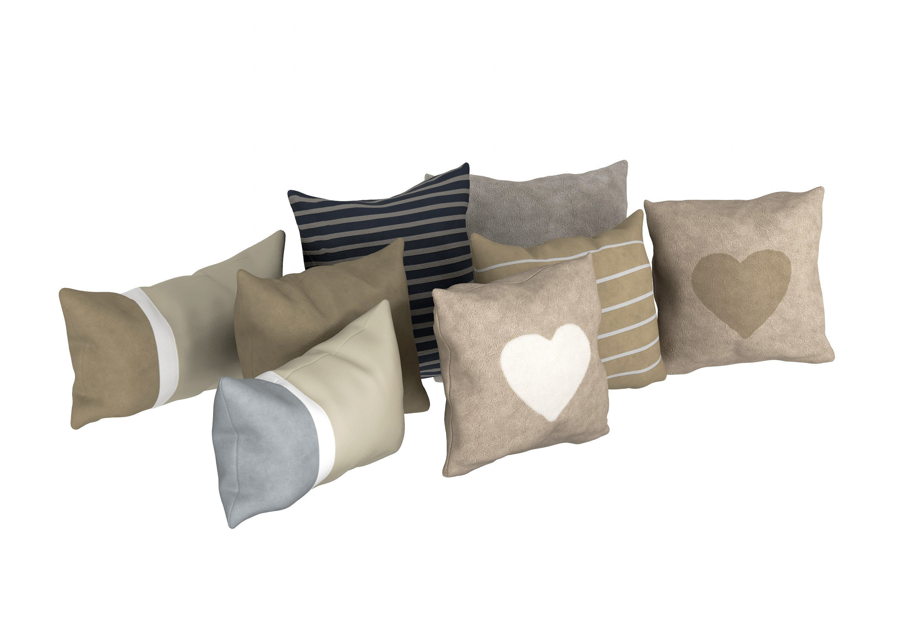 Neutral Linen Pillow Collection 3D model_1