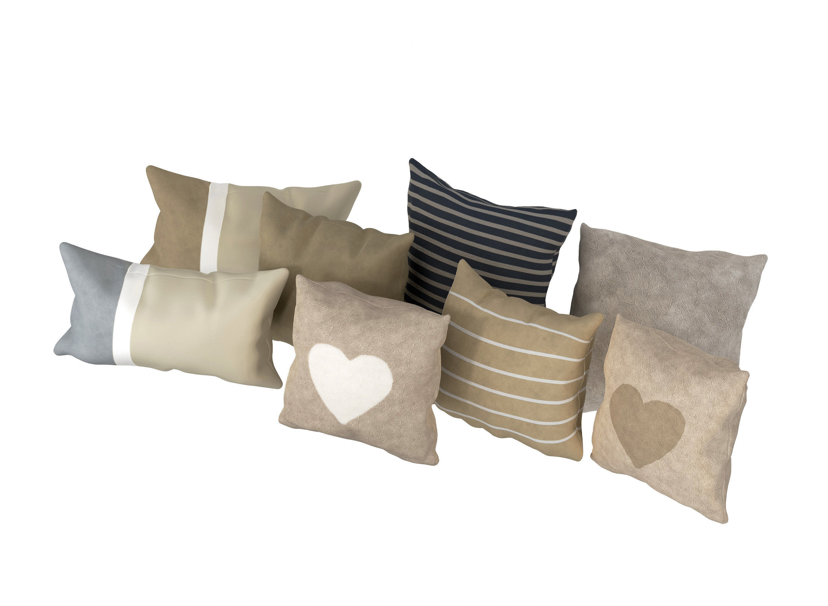 Neutral Linen Pillow Collection 3D model_5