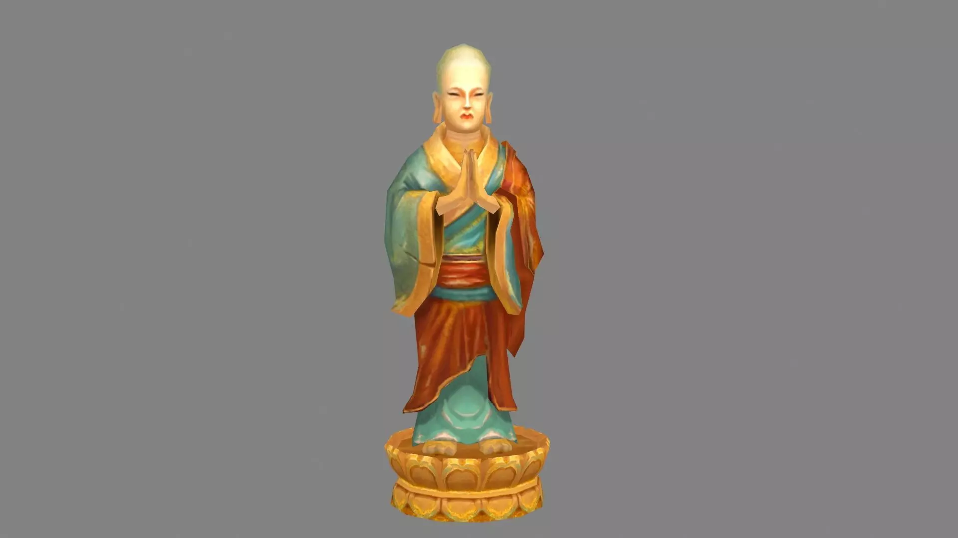 Cartoon monk statue - A standing Buddha statue Low-poly 3D model