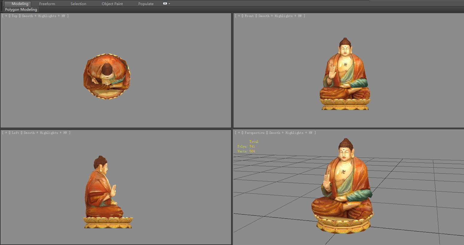 Seated Buddha statue Low-poly 3D model_3