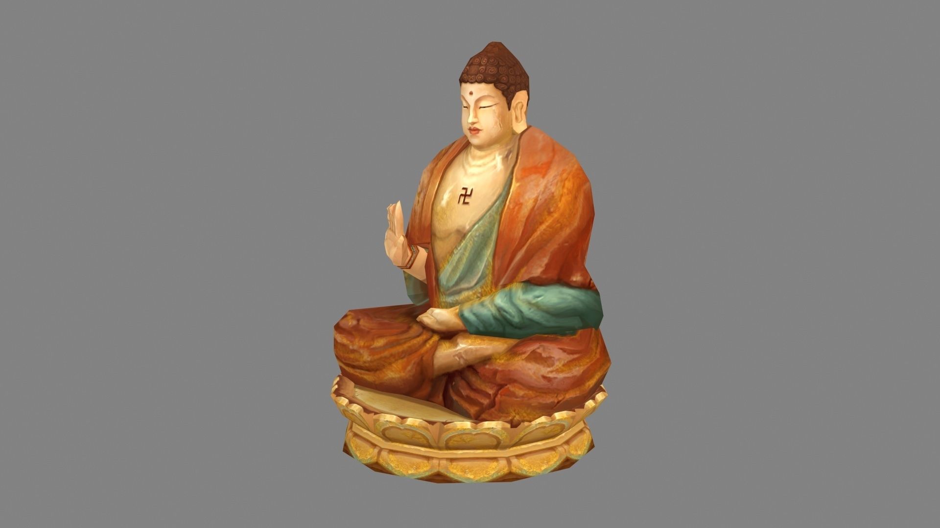 Seated Buddha statue Low-poly 3D model_1