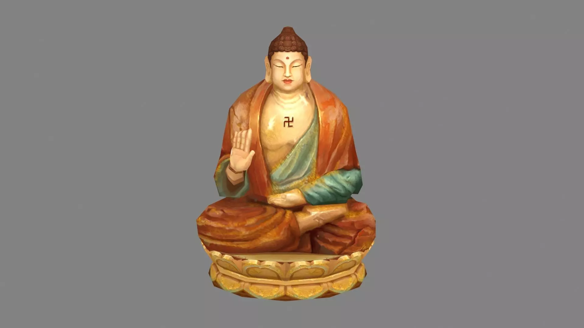 Seated Buddha statue Low-poly 3D model_0