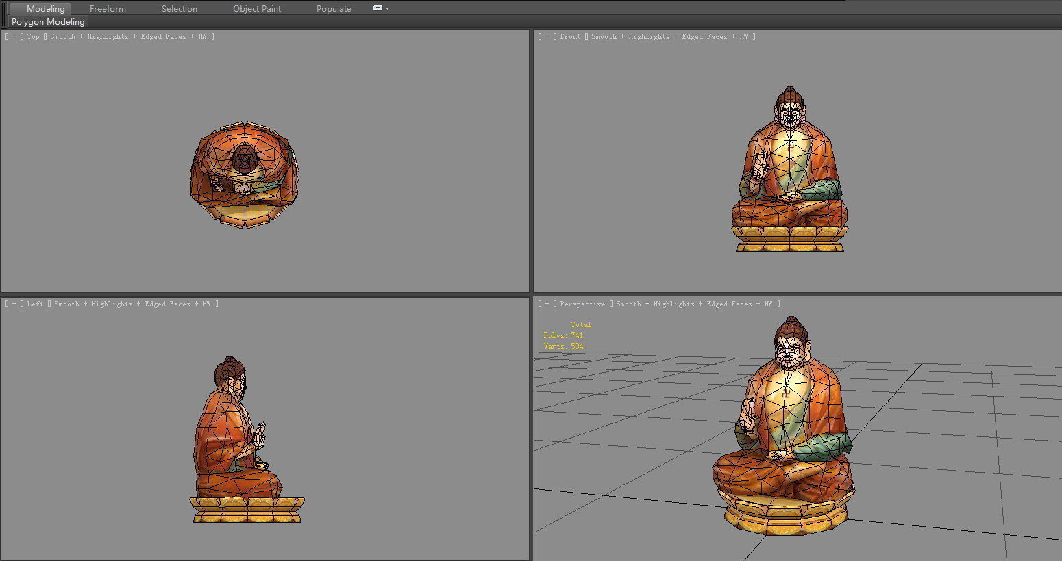 Seated Buddha statue Low-poly 3D model_4