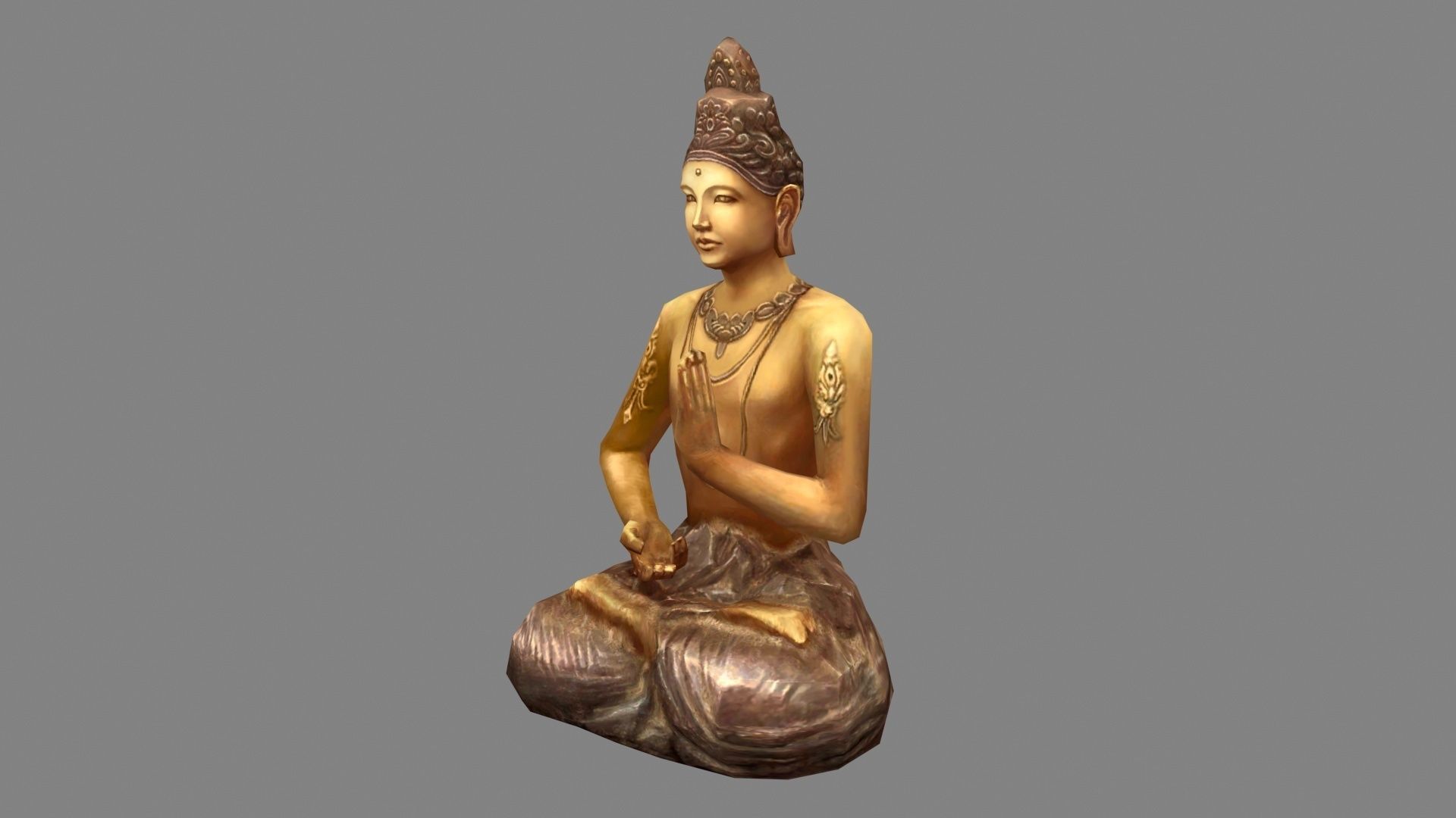 Golden Buddha statue - seated Buddha Low-poly 3D model_1