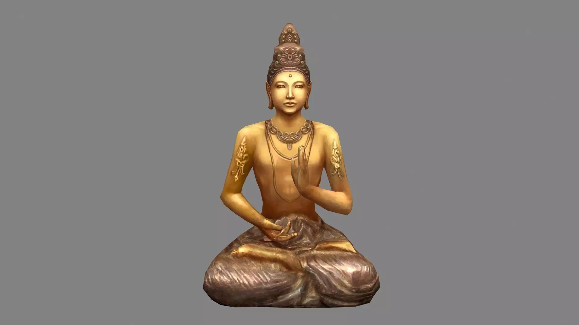 Golden Buddha statue - seated Buddha Low-poly 3D model_0