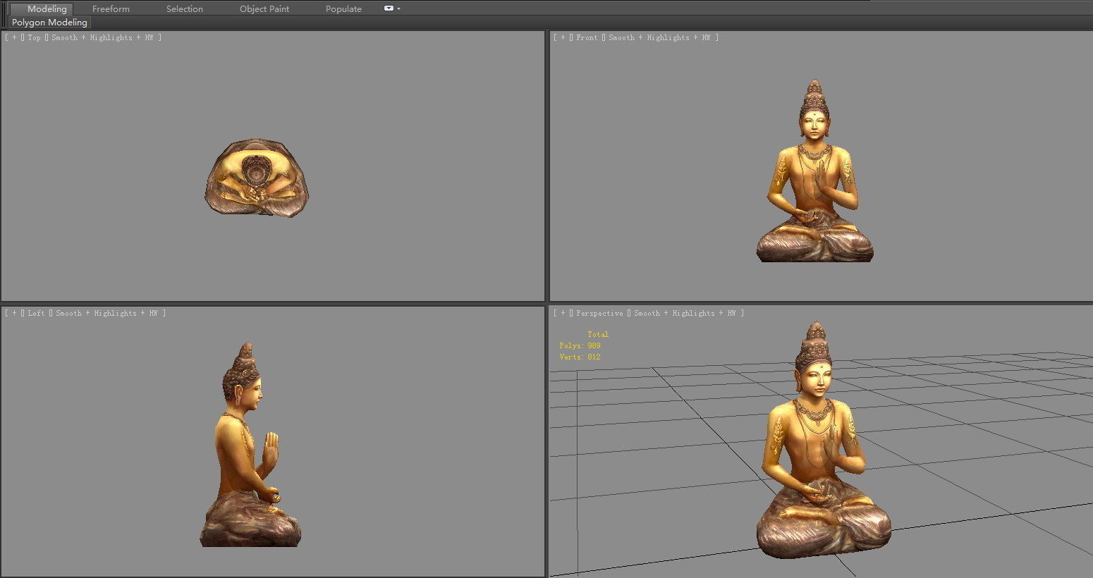 Golden Buddha statue - seated Buddha Low-poly 3D model_3