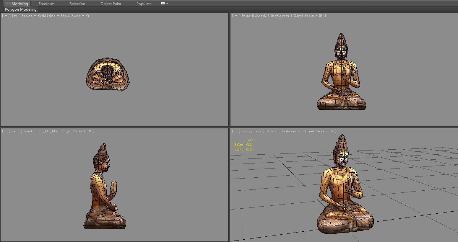 Golden Buddha statue - seated Buddha Low-poly 3D model_4