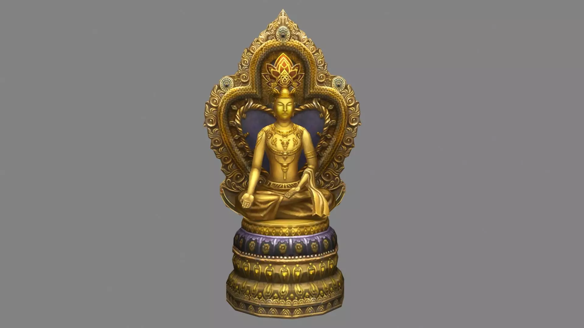 Golden Buddha statue - seated Buddha - Palms spread out Low-poly 3D model