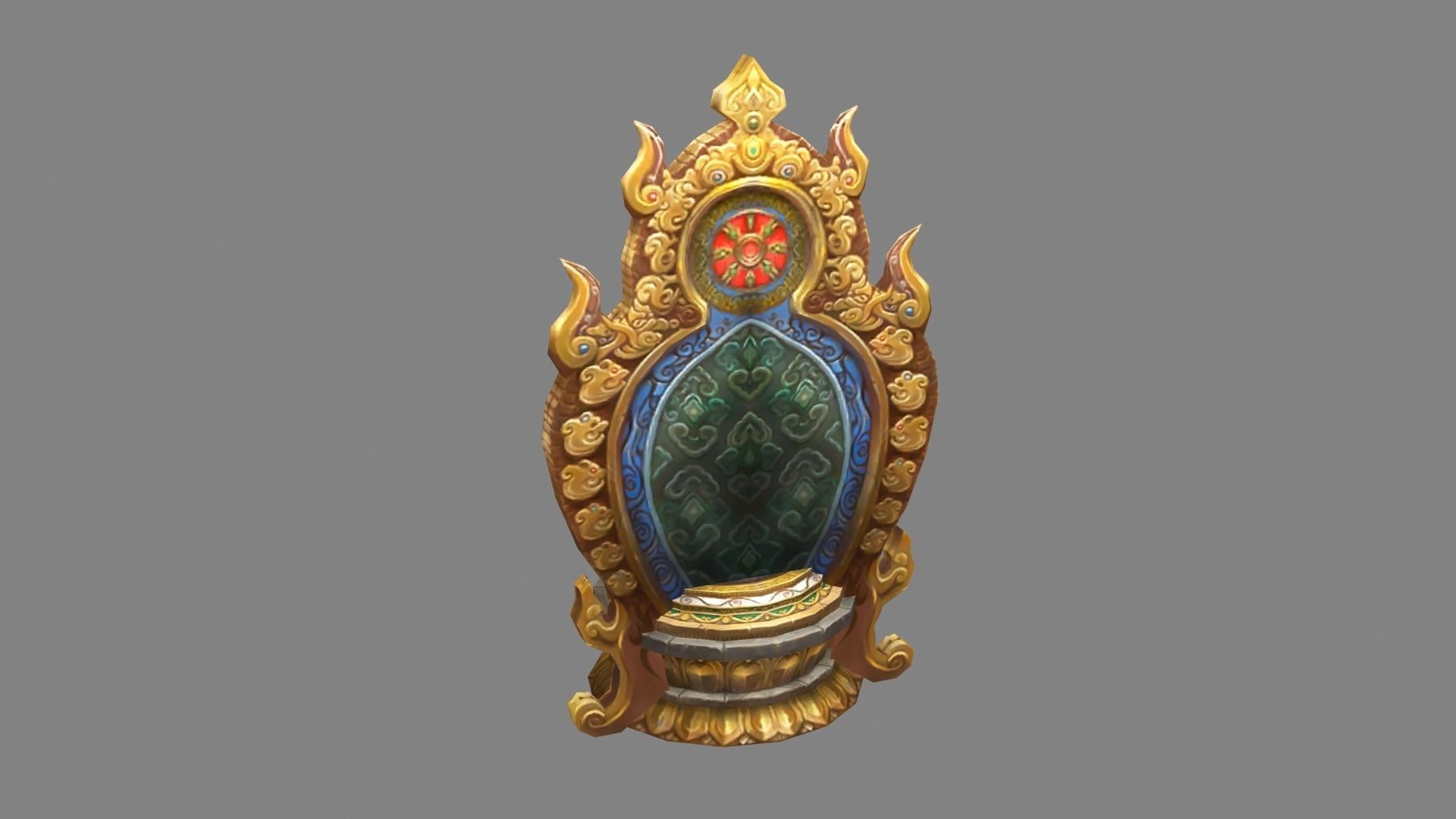 Golden Buddha statue - seated Buddha - Palms together Low-poly 3D model_2