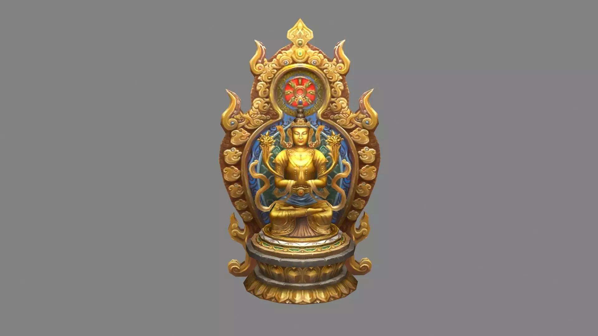 Golden Buddha statue - seated Buddha - Palms together Low-poly 3D model_0