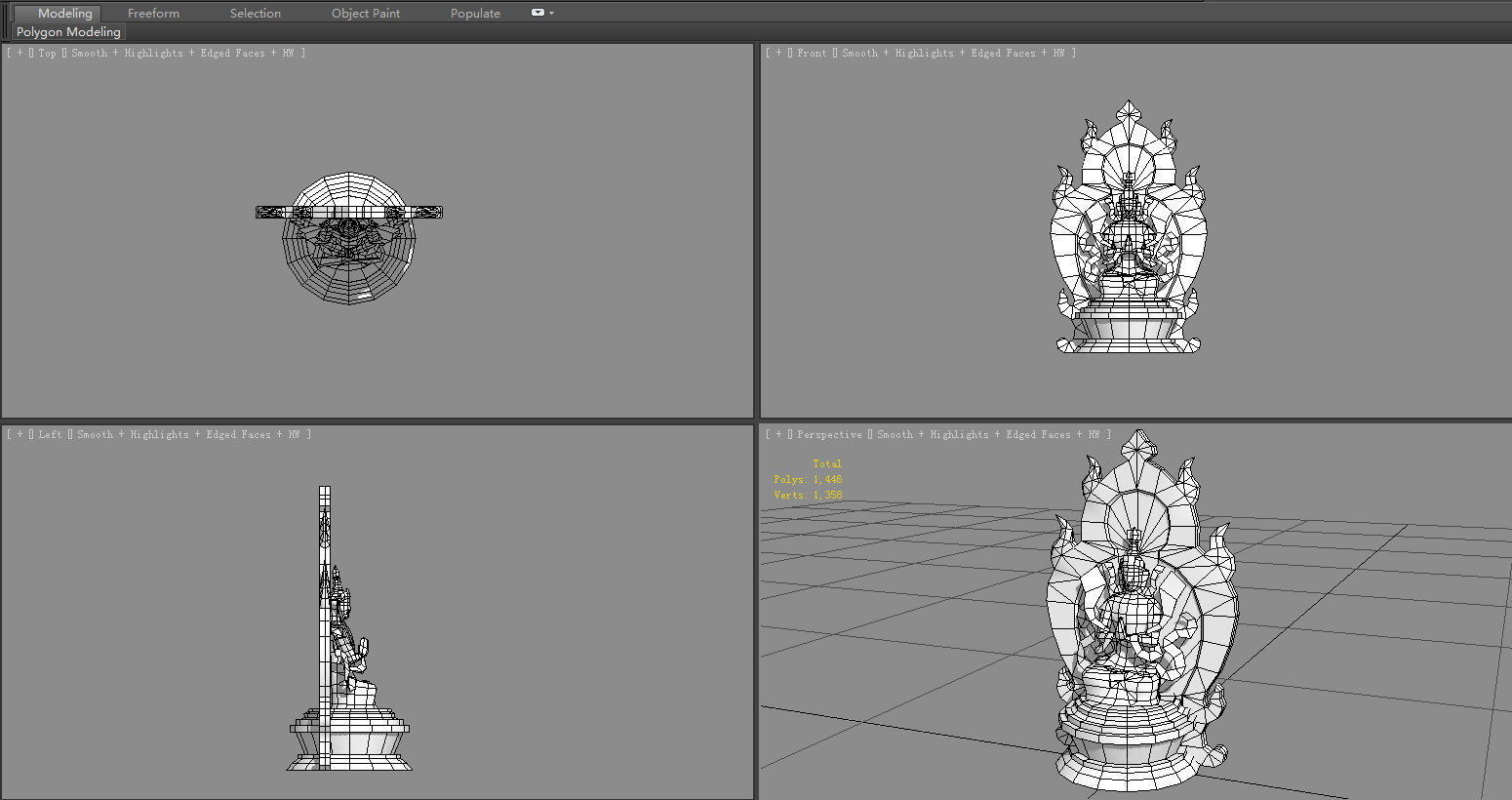 Golden Buddha statue - seated Buddha - Palms together Low-poly 3D model_5