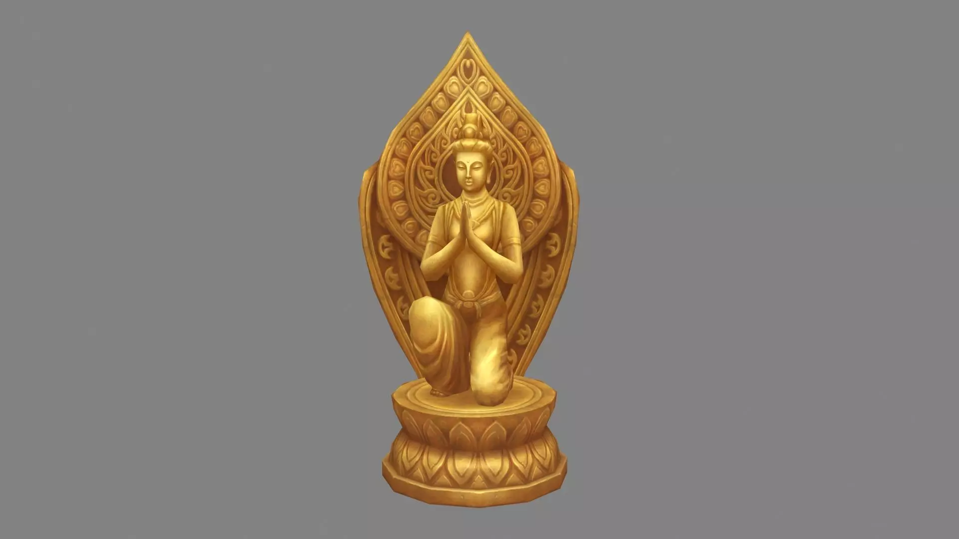 Golden Bodhisattva statue - A squatting Buddha statue Low-poly 3D model_0