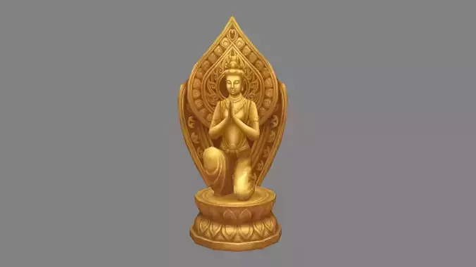 Golden Bodhisattva statue - A squatting Buddha statue Low-poly 3D model