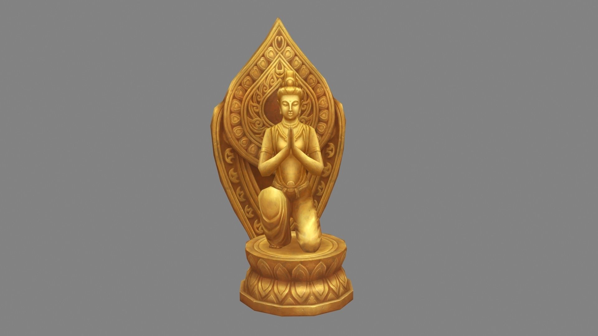 Golden Bodhisattva statue - A squatting Buddha statue Low-poly 3D model_1