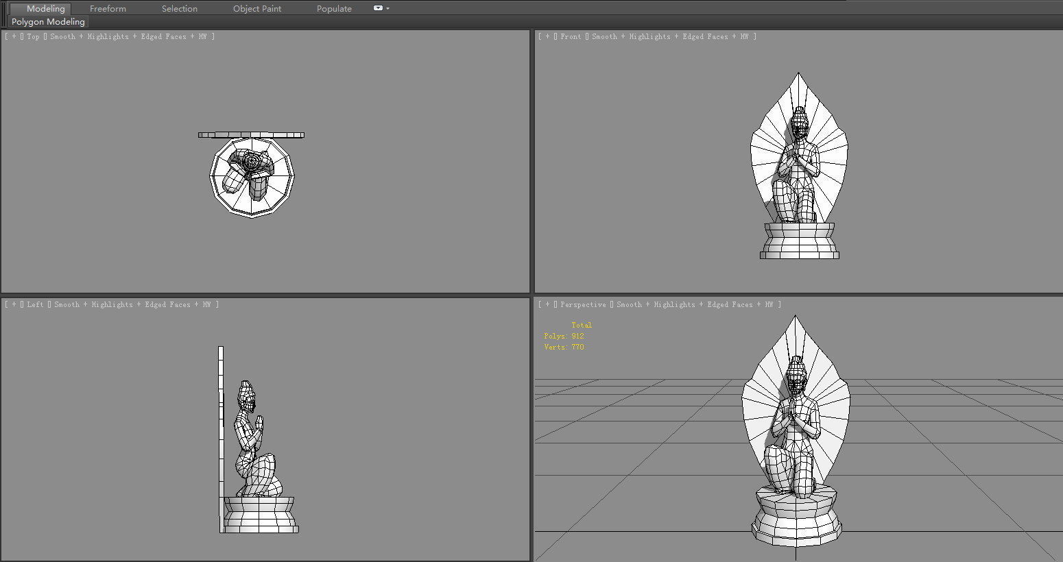 Golden Bodhisattva statue - A squatting Buddha statue Low-poly 3D model_6