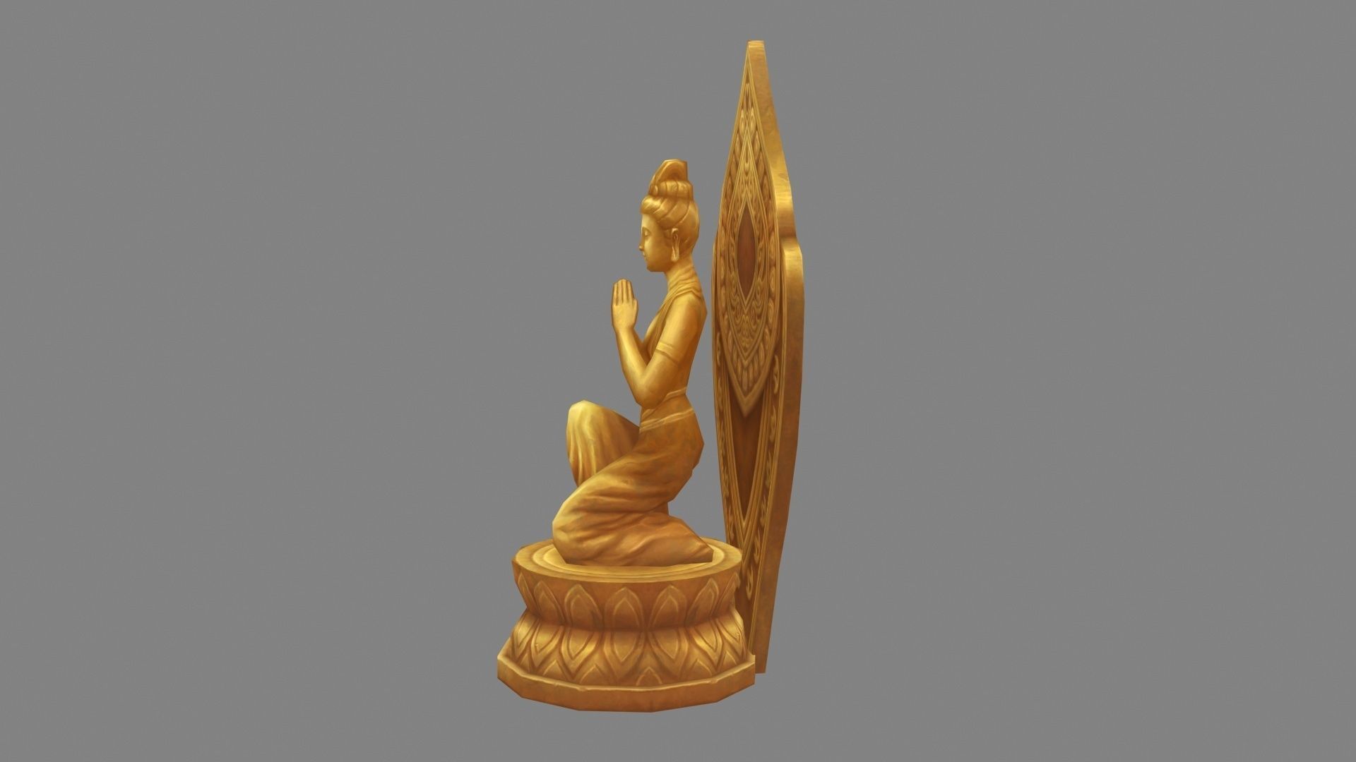 Golden Bodhisattva statue - A squatting Buddha statue Low-poly 3D model_2