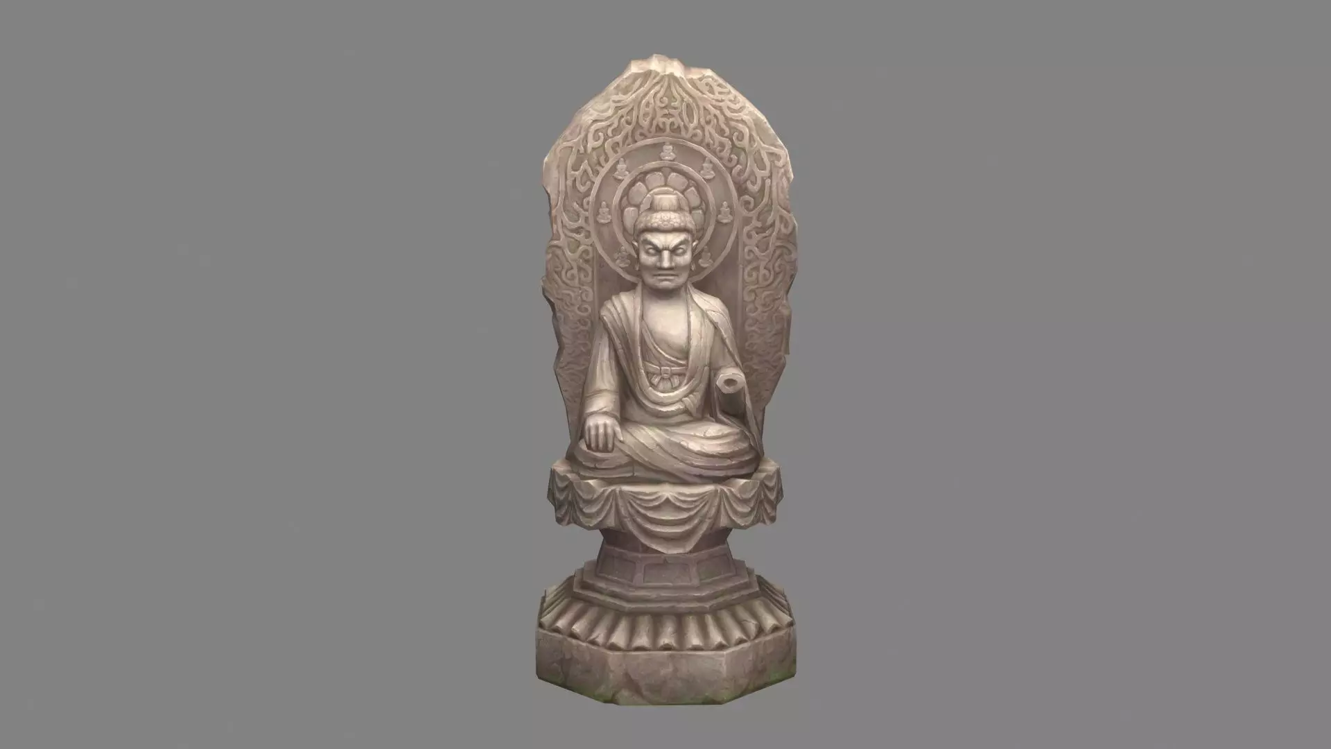 Damaged Stone Buddha statue - seated Buddha Low-poly 3D model