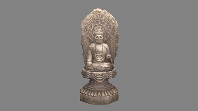 Damaged Stone Buddha statue - seated Buddha Low-poly 3D model