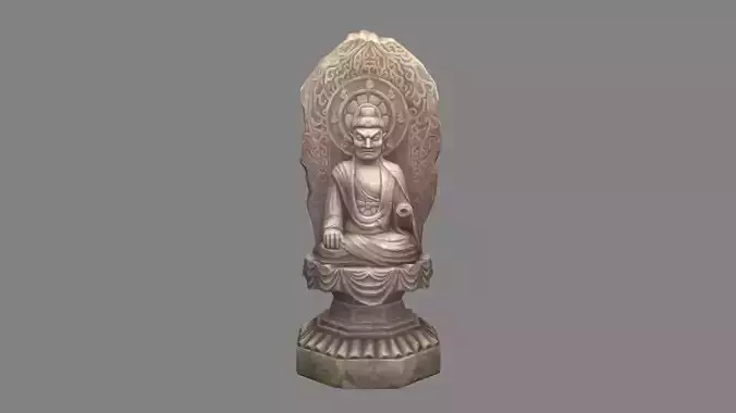 Damaged Stone Buddha statue - seated Buddha Low-poly 3D model