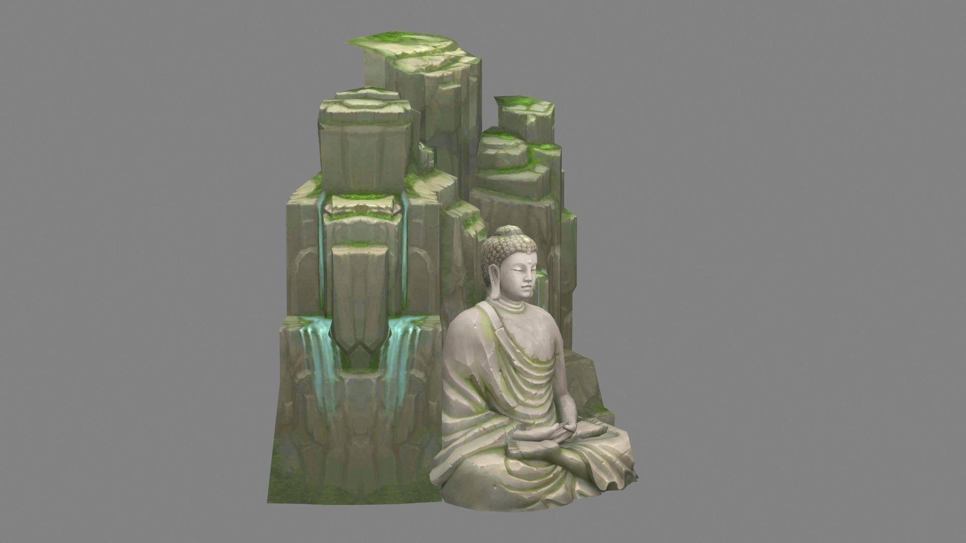 A Giant Buddha Standing by Mountains and Rivers Low-poly 3D model_1