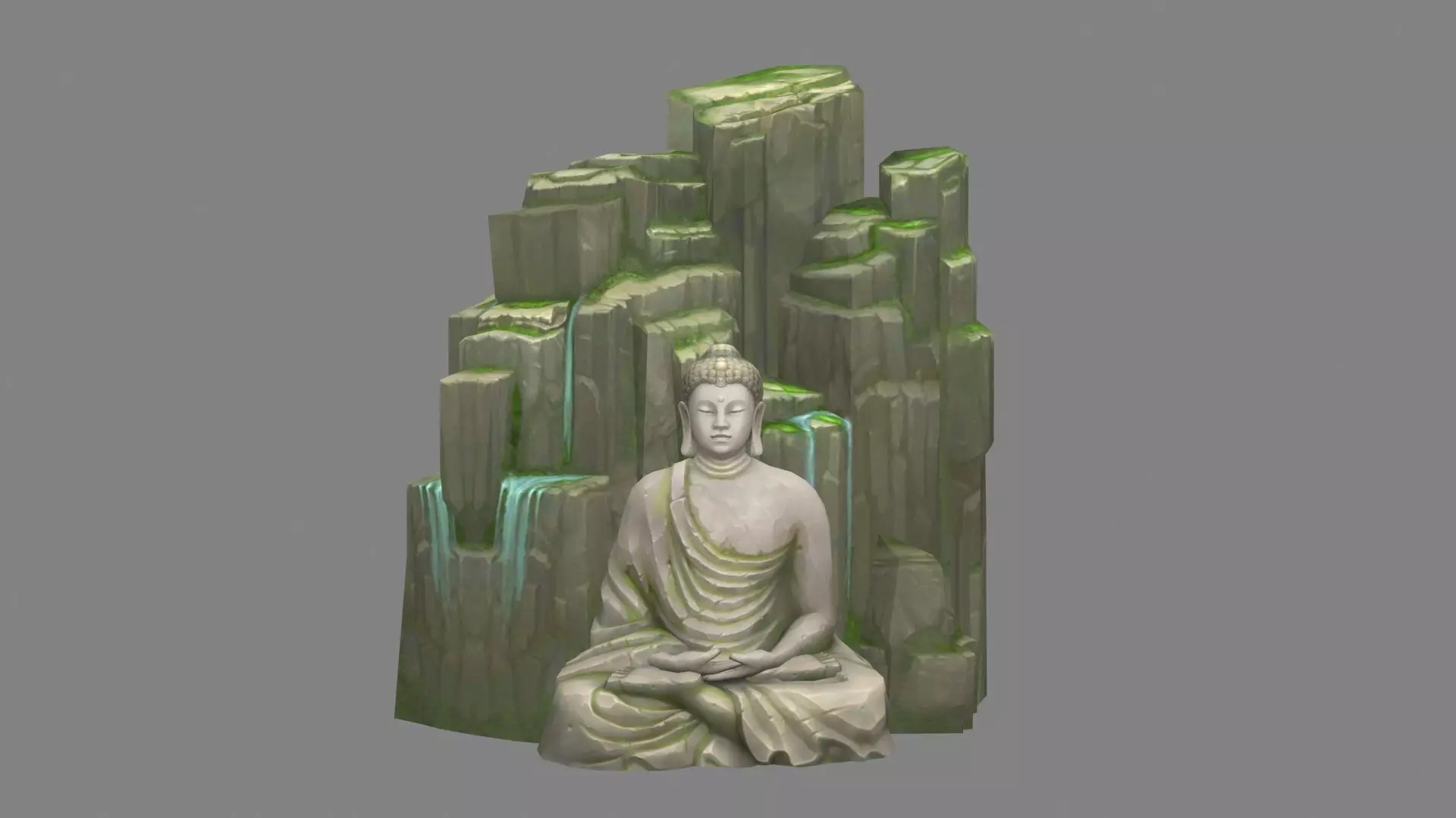 A Giant Buddha Standing by Mountains and Rivers Low-poly 3D model_0