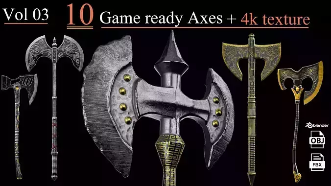 Game Ready Axe PBR Low Poly 03