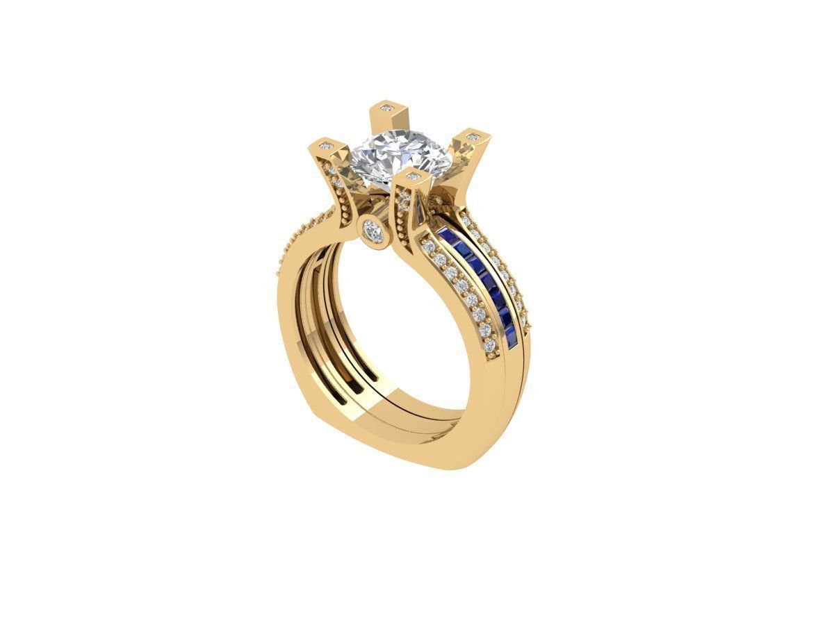 Solitaire Engagement Art Deco Ring 3D print model_5