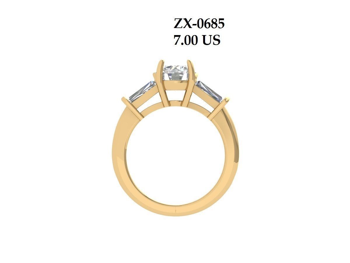 Solitair 3 Stone Ring 3D print model_3