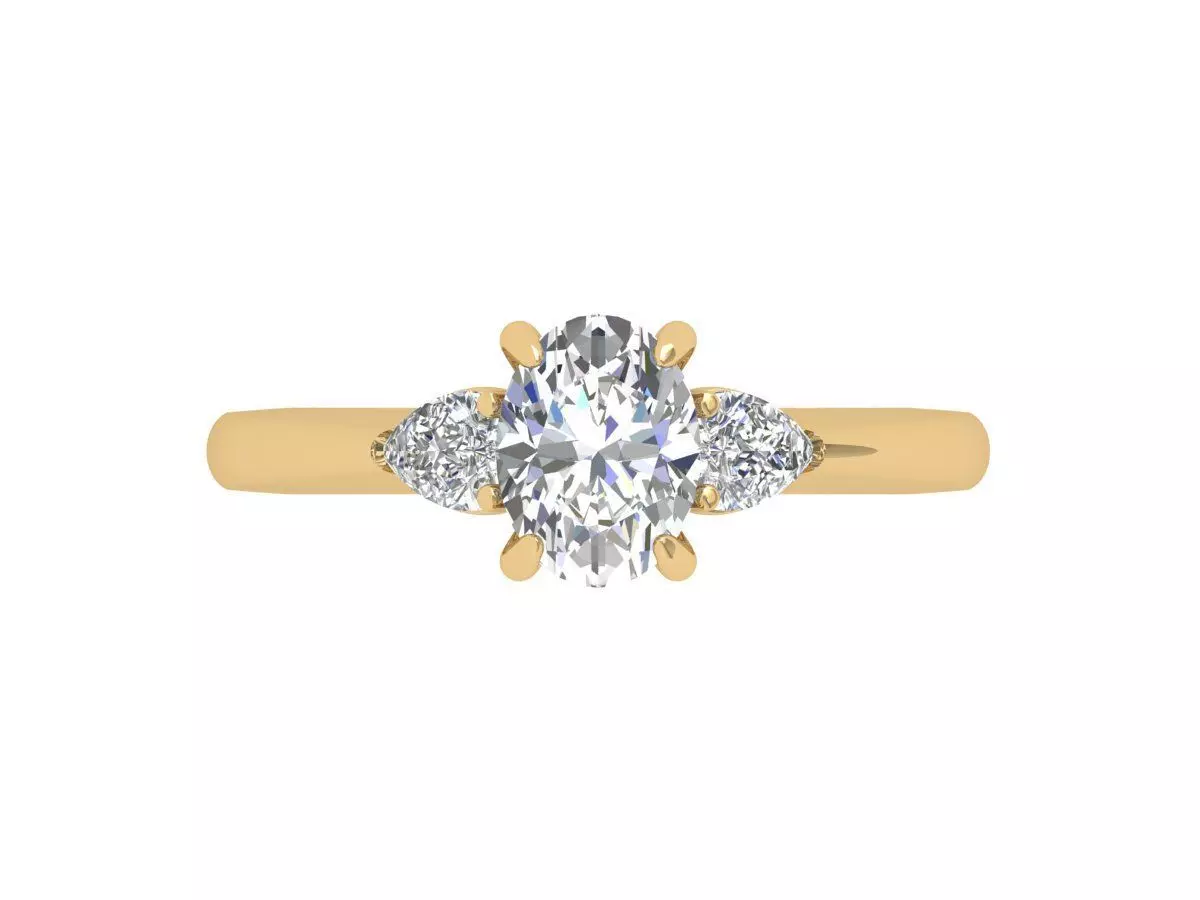 Oval 3 Stone Bridal Ring 3D print model_0