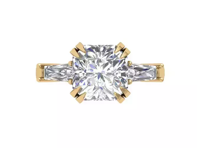 Cushion 3 Stone Solitaire Art deco Ring