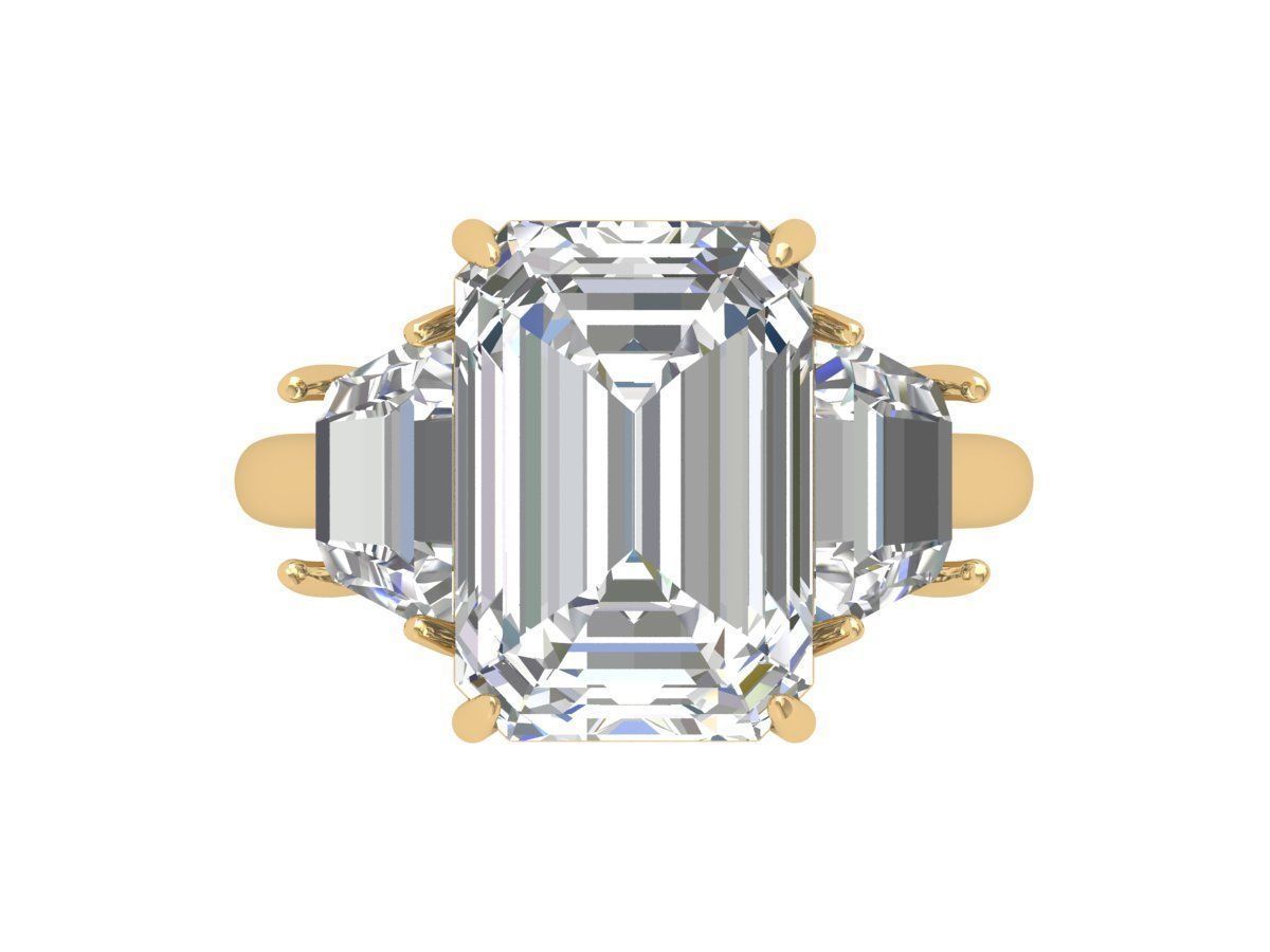 Emerald 3 Stone Art Deco Ring 3D print model_1