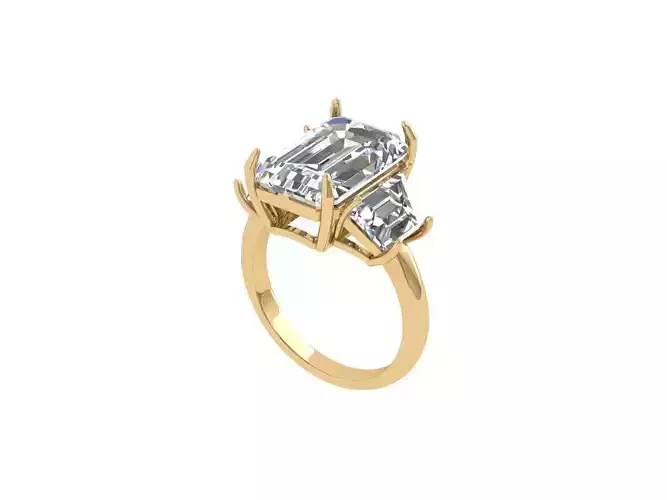 Emerald 3 Stone Art Deco Ring