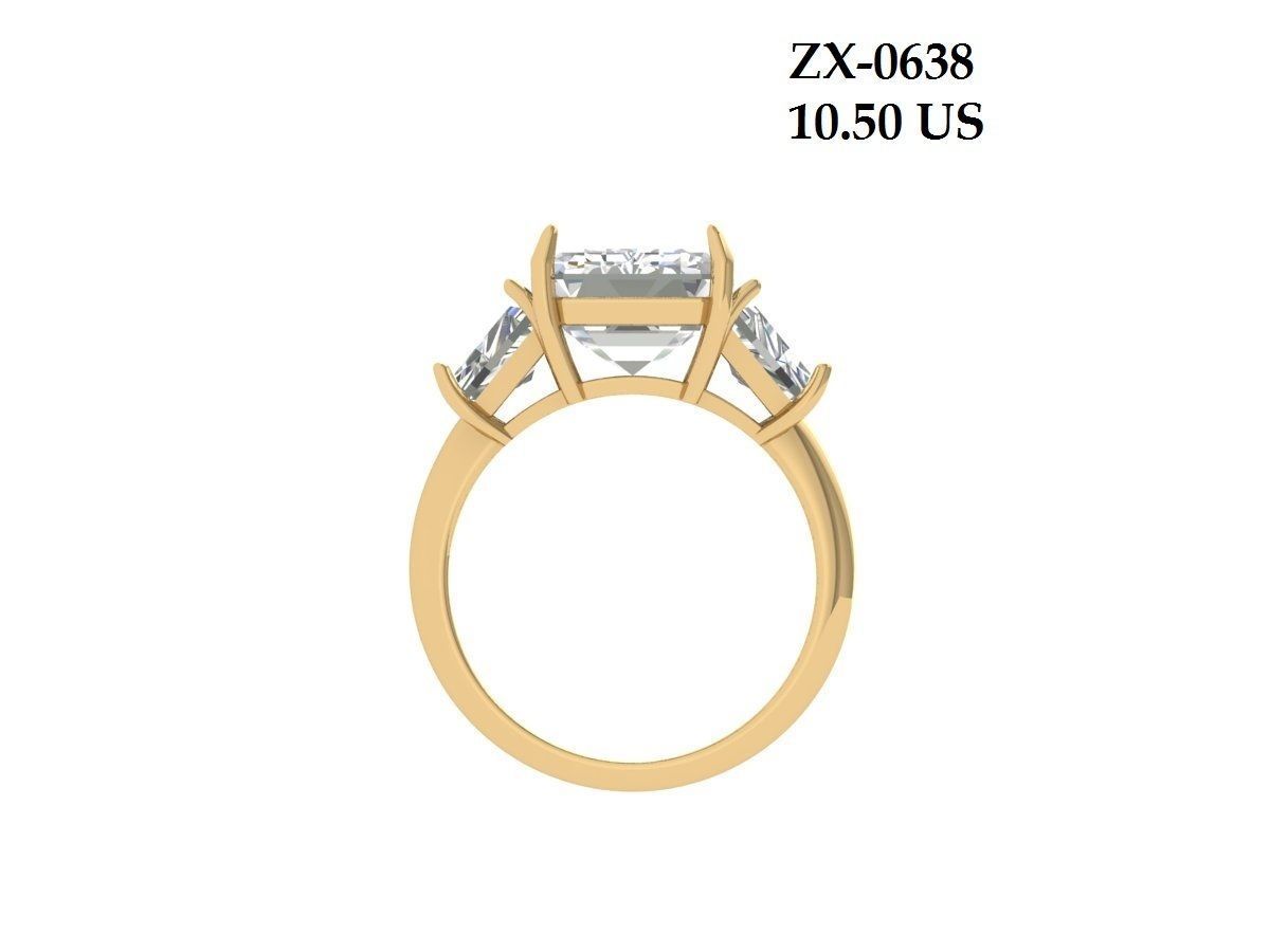 Emerald 3 Stone Art Deco Ring 3D print model_3