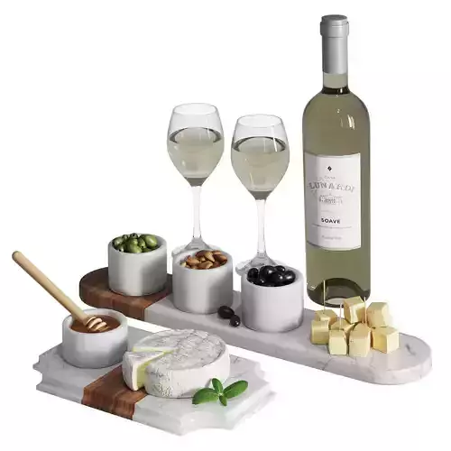 Wine set with white wine and snacks 