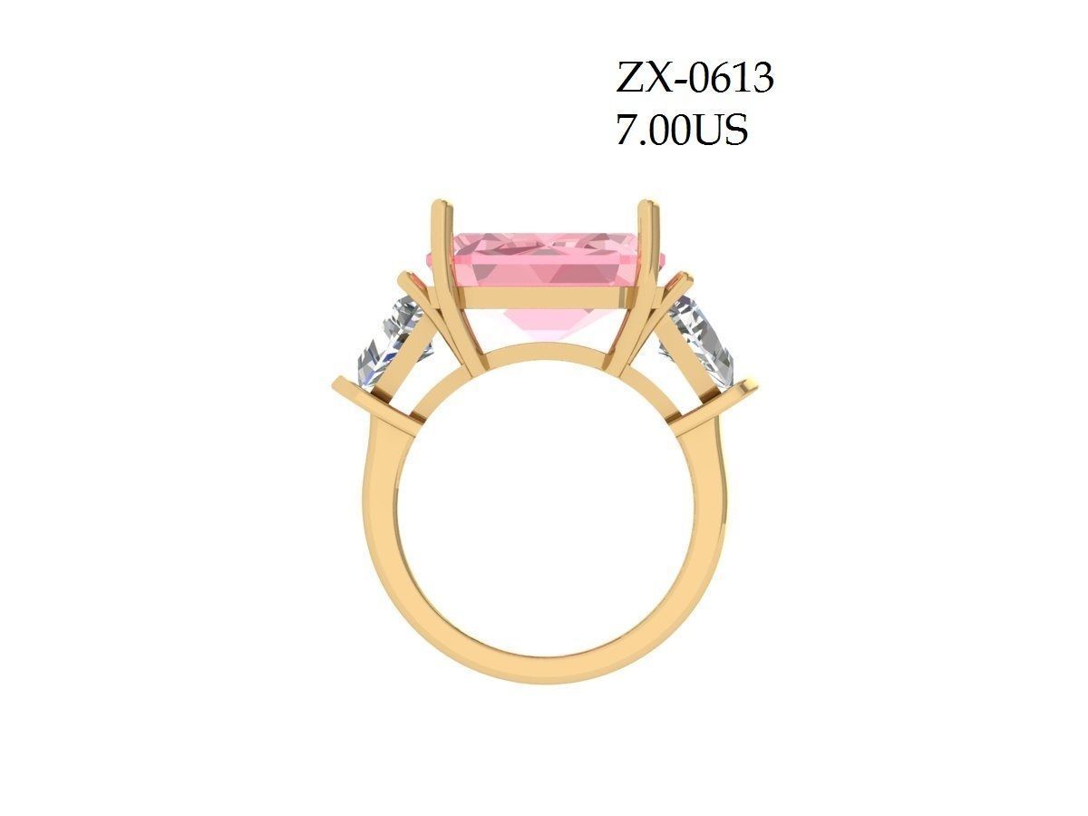 Emerald 3 Stone Art Deco Ring 3D print model_2