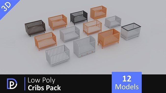 Low Poly Cribs Pack Low-poly 3D model