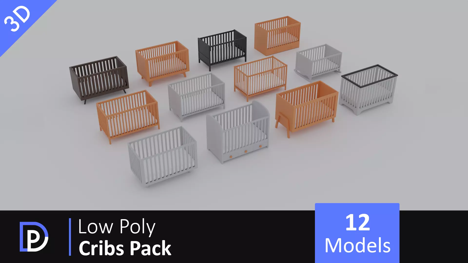 Low Poly Cribs Pack Low-poly 3D model_0
