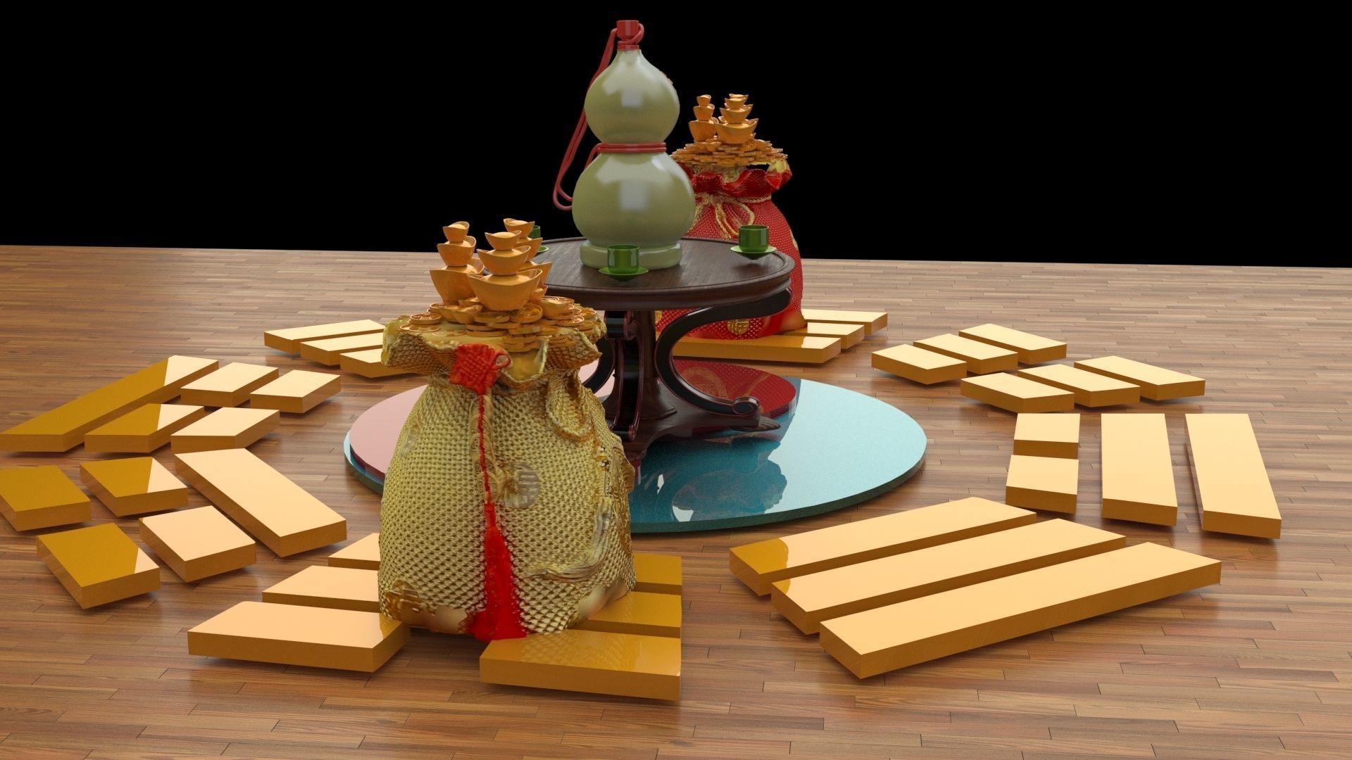 Chinese money bag 3D model_2